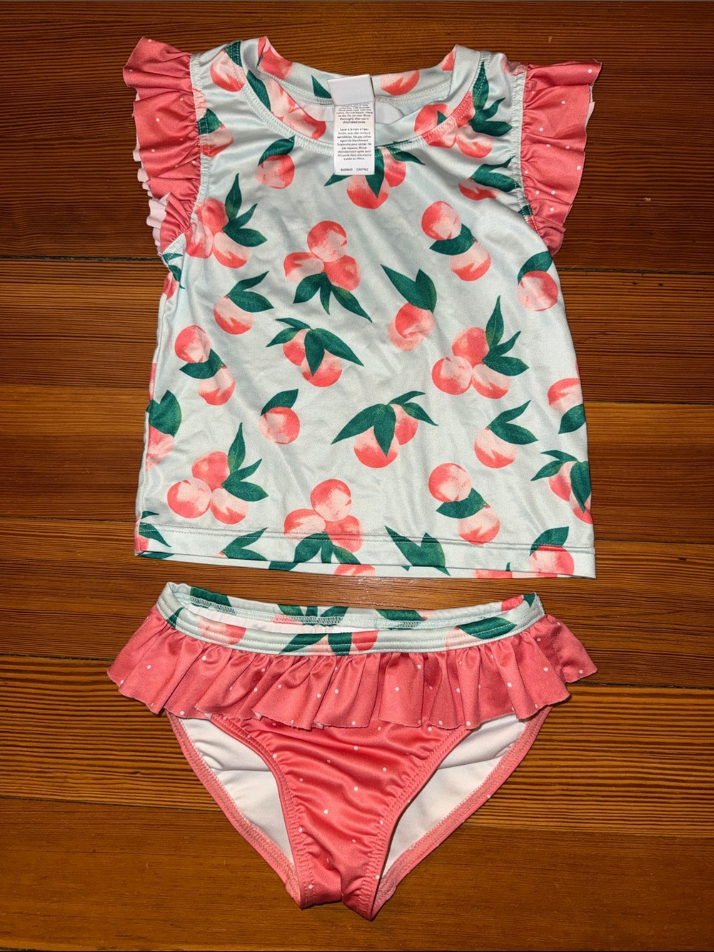 Peach Print Ruffle Two-Piece Swimsuit - Pink & Green